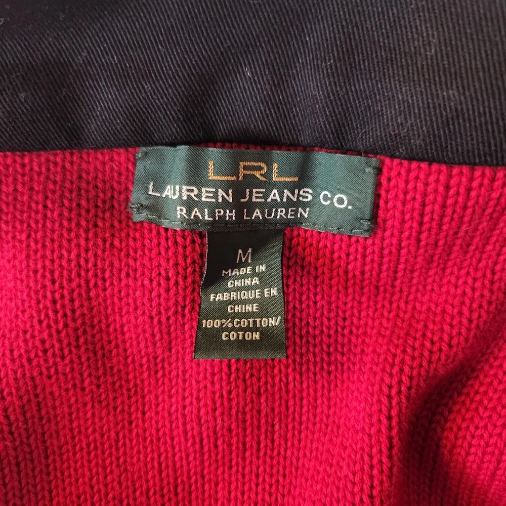 Lauren RALPH LAUREN RED Sweater Military BLAZER JACKET Sz M Gold Button Holiday - Picture 9 of 10